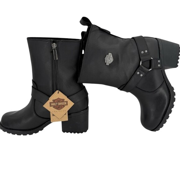 Harley-Davidson Women's Waterproof Black Leather Motorcycle Boots Size 9M NWOT - Picture 1 of 12